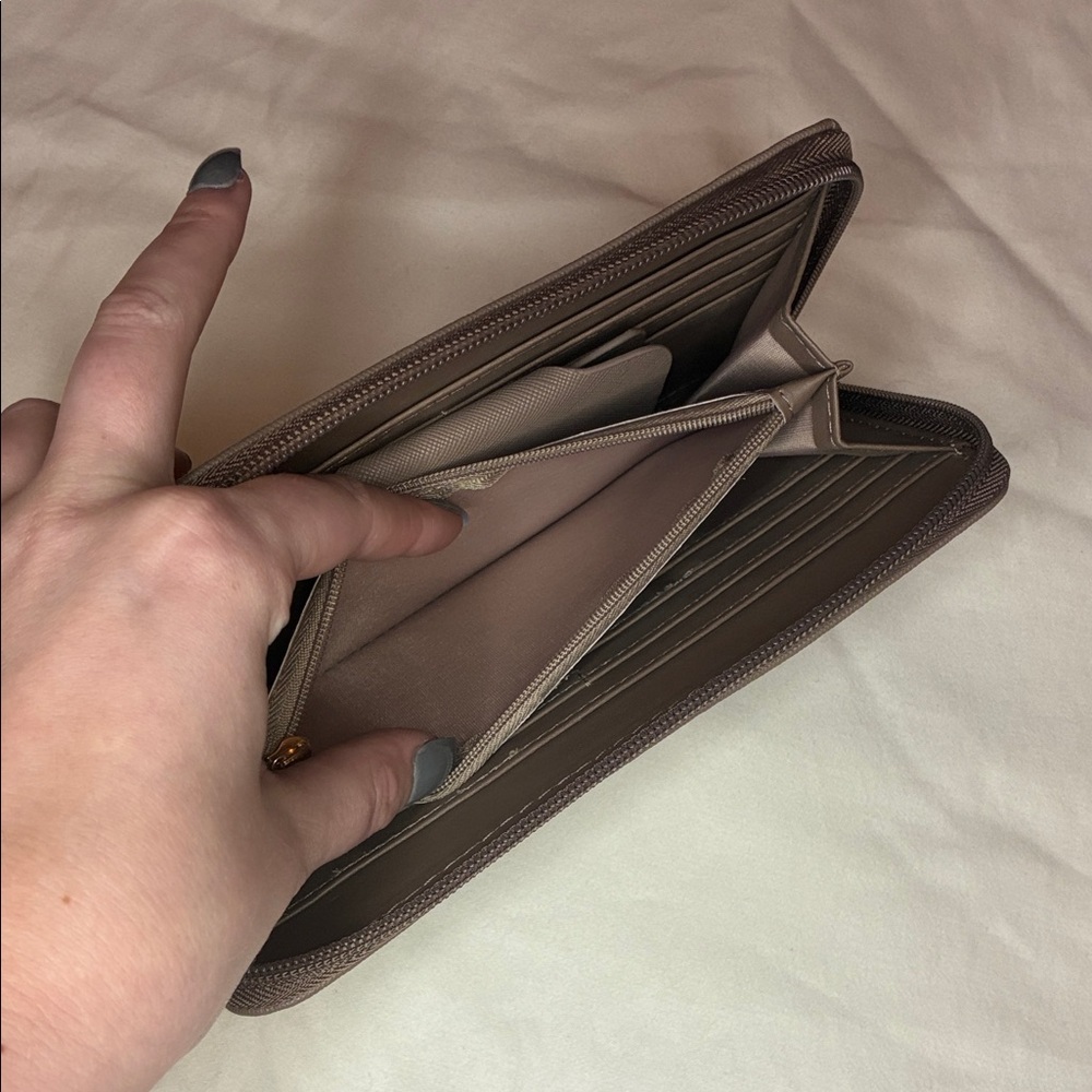 Lulu Taupe Beige Zip Close Wallet 8” x 4.5” - Picture 8 of 9